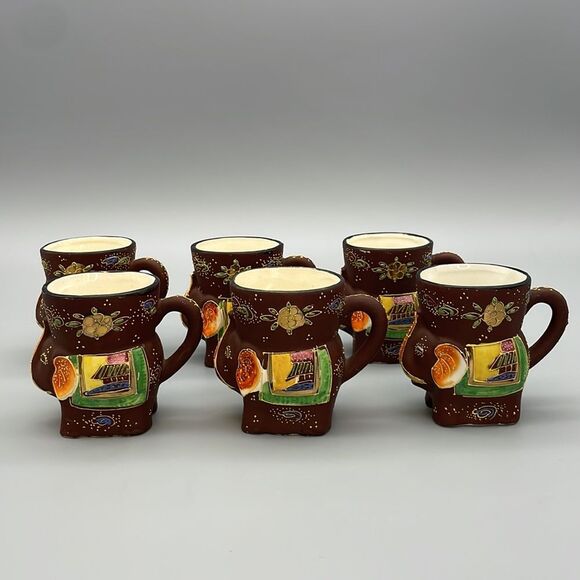 1920s Japanese Satsuma 6 Elephant Tea Cups Hand Painted Porcelain Figurine - Picture 5 of 15